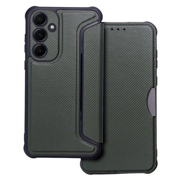 Ütésálló tok Samsung A55-höz, Razor Book Case, Sötétzöld