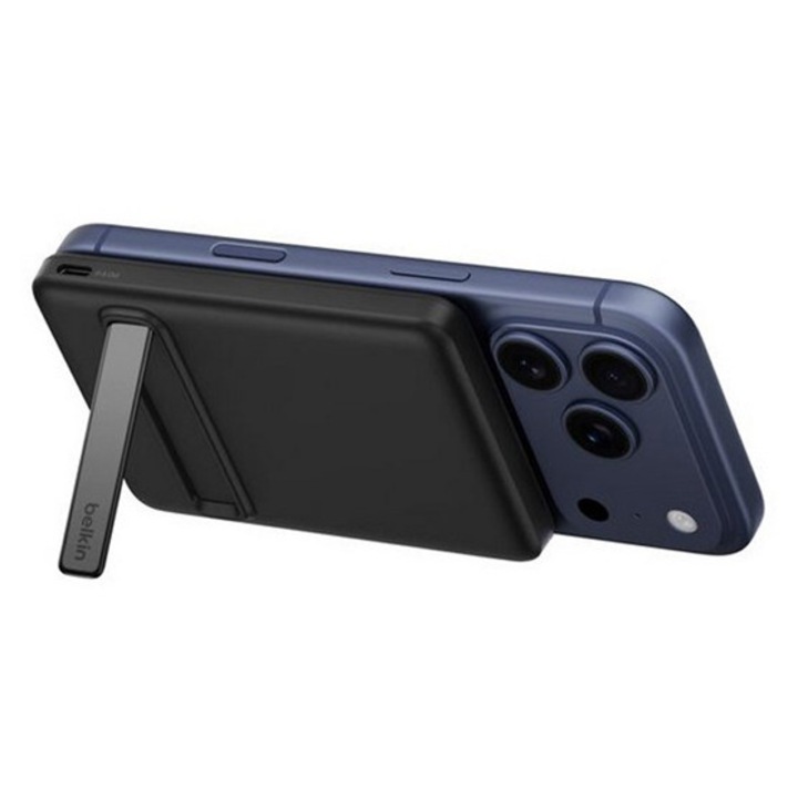 Belkin boostcharge slim vésztöltő type-c aljzat, 5000mah, 20w, wireless, mágneses, qi2, led jelzés, kitámasztó, fekete