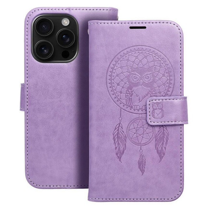 Bőr tok iPhone 16 Pro Max-hoz, Forcell Mezzo Book Case, Lila