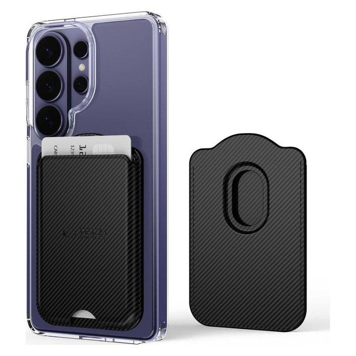 Husă pentru Carduri, Tech-Protect MagWallet Carbon Card Case, Negru TECH-PROTECT
