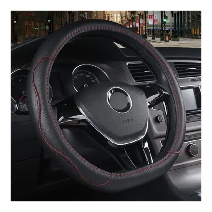 Husa volan rosu cusatura VW Jetta Tiguan Caddy IV 37x38cm