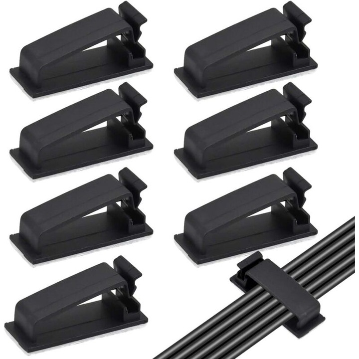 Set 50 cleme adezive organizare cabluri, negru, 45x18x12mm