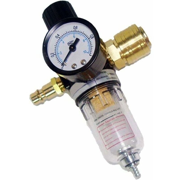 Reductor presiune, unitate serviciu aer comprimat, 1/4", separator apa, cuplaje rapide germane
