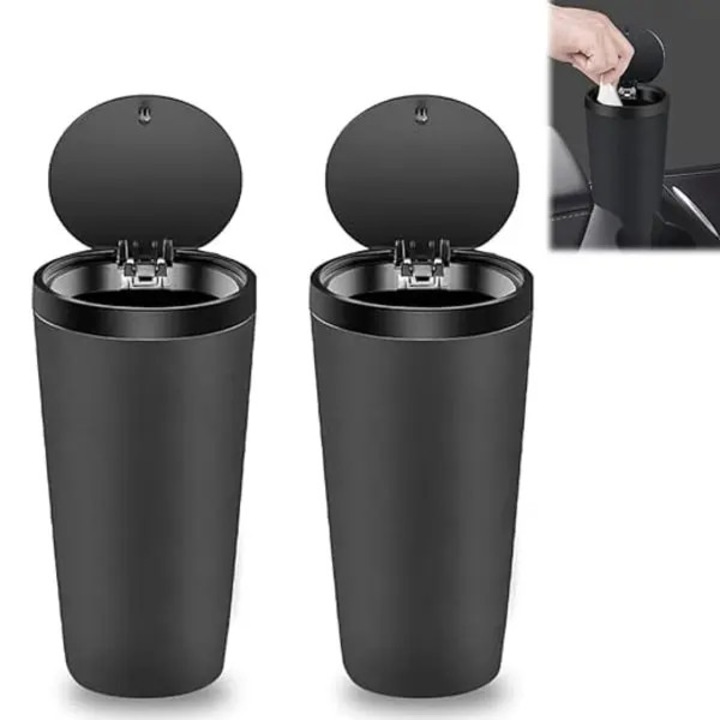 Mini autós szemetes 2 db 800ml fedéllel, ABS műanyag, fekete