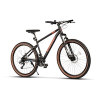Bicicleta MTB de munte Velors Boost JSXE27301A, cadru cu cabluri integrate, suspensie fata, roata 27.5 inch, cauciuc profil MTB, frana disc fata/spate, 21 viteze, negru cu rosu