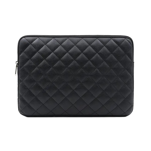 Husa pentru laptop din piele ecologica (PU) matlasata, captuseala moale, neagra, 14 inch