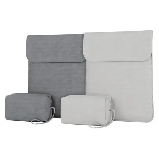 Husa pentru laptop 13,3" din piele PU, cu magnet ascuns, captuseala moale, rezistenta la apa, include geanta pentru accesorii, gri inchis, 35.2 x 26.7 cm, PRE-CJk0515-26-0806-1931