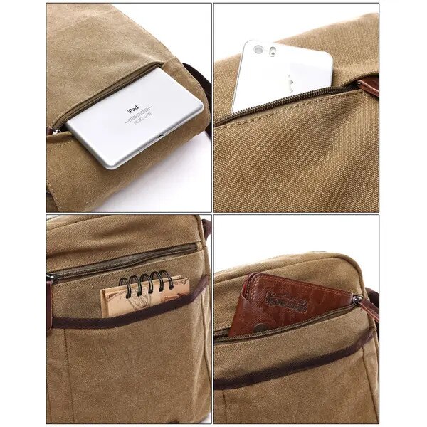 Geanta umar barbati, panza cerata, piele, khaki, 15x30x40cm