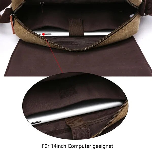 Geanta umar barbati, panza cerata, piele, khaki, 15x30x40cm