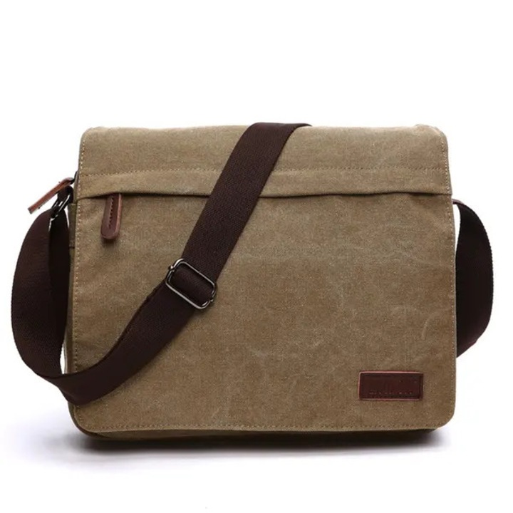 Geanta umar barbati, panza cerata, piele, khaki, 15x30x40cm