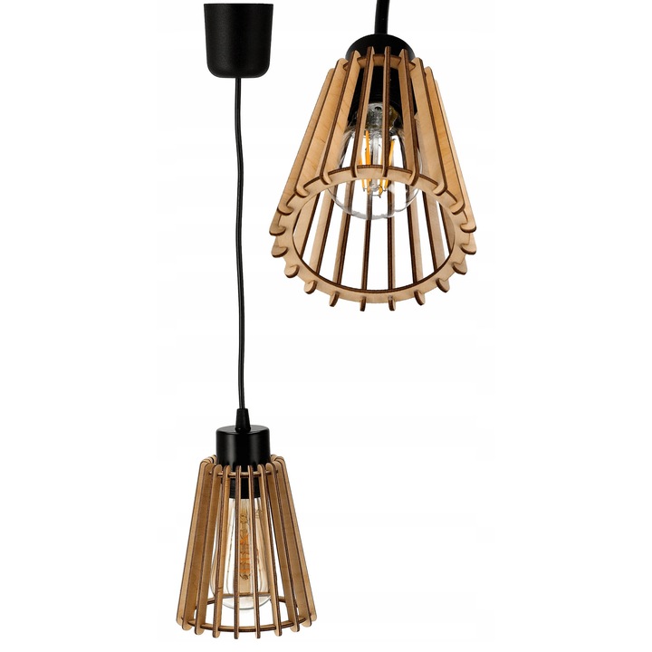Lampa Suspendata LOFT Lemn E27, Stil Retro, Ajustabila