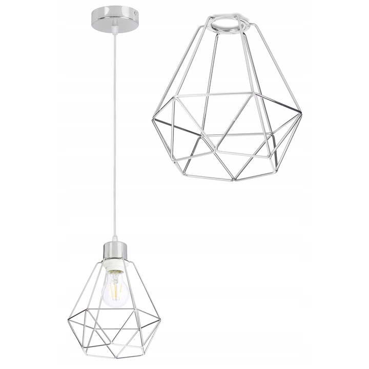 Lampa Suspendata Loft E27, Design Modern, Crom