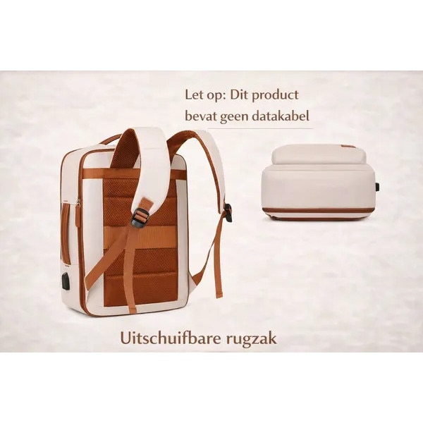 Rucsac laptop din material sintetic cu port USB, compartiment laptop, buzunar wet-dry, 24L, bej/maro, IZO-CJ-K0502-2026-0721-365