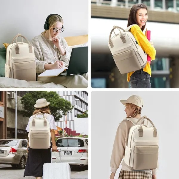 Rucsac laptop 14 inch multifunctional beige 29x18x43cm 20L