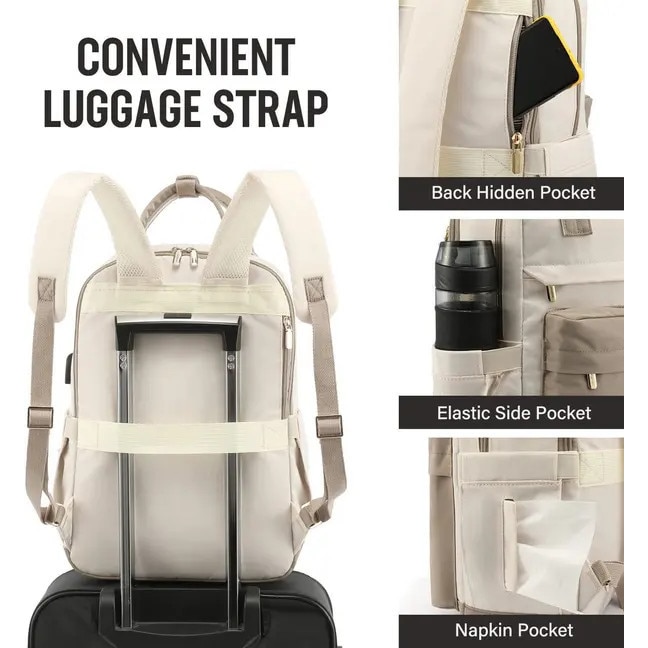 Rucsac laptop 14 inch multifunctional beige 29x18x43cm 20L