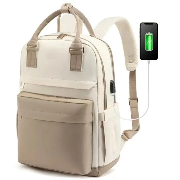 Rucsac laptop 14 inch multifunctional beige 29x18x43cm 20L