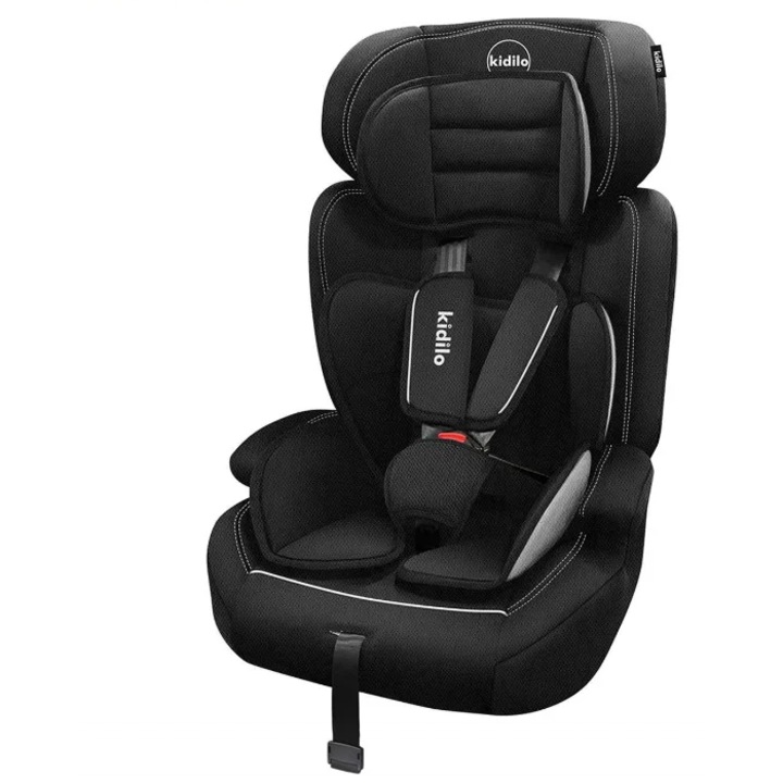 Scaun Auto Kidilo Deluxe 9-36 Kg, negru, ajustabil, cu centura de siguranță în 5 puncte, 42x31x69.5cm