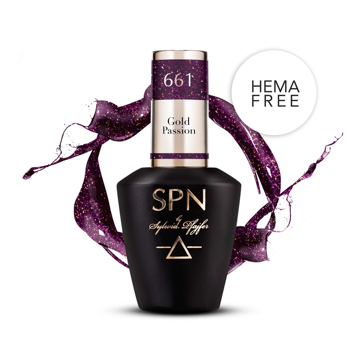 Lac de unghii SPN Nails Gold Passion violet inchis cu sclipici 8ml