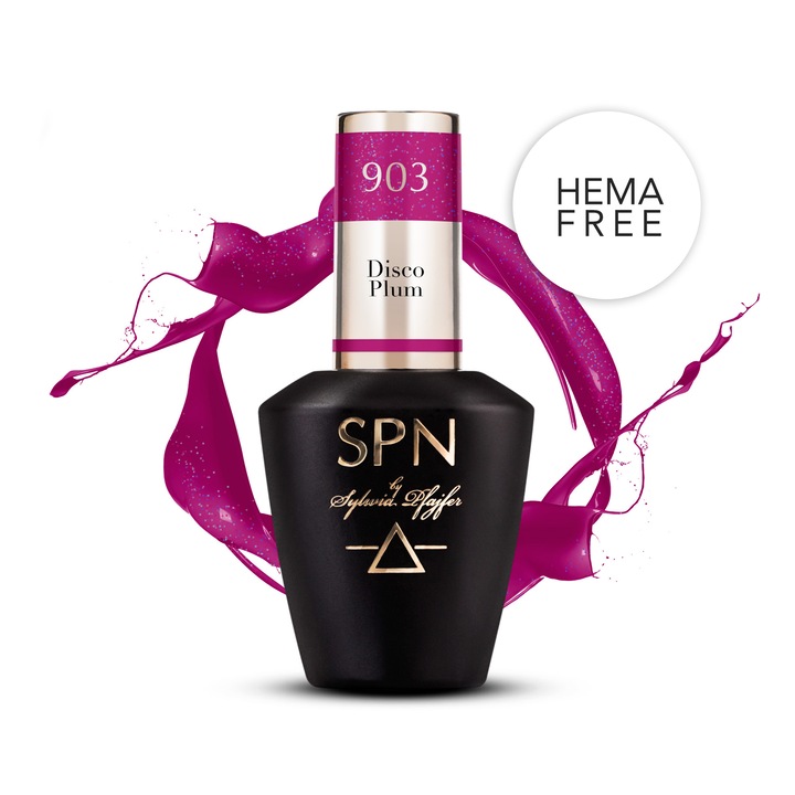 Lac de unghii SPN Nails 903 Disco Plum, magenta cu sclipici albastru, 8ml