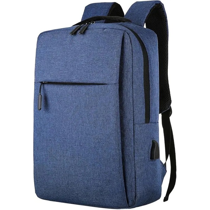 Rucsac laptop din poliester cu port USB si compartiment pentru laptop pana la 15,6", IZO-CJ-K0502-2026-0721-5005, albastru, 40.6 x 12.7 x 30.5 cm