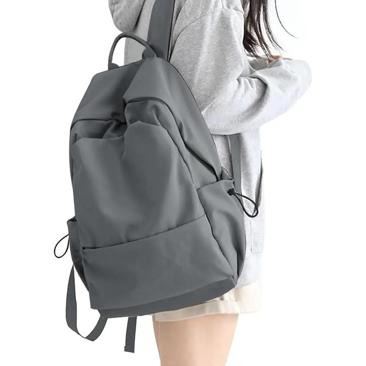 Ghiozdan scolar 16 inch, capacitate mare, gri, 32x17x45cm