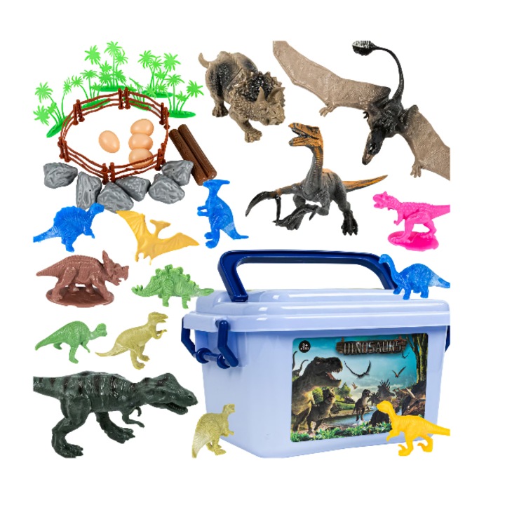 40 darabos valósághű dinoszaurusz figura készlet, tárolódobozzal, oktató készlet, dinoszaurusz világ játék 3-5+ éves gyermekeknek, többszínű