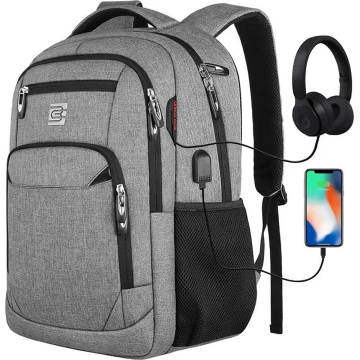 Laptop hátizsák 18 hüvelykes, vízálló, USB port, RFID zseb, fekete, 31x4x46cm