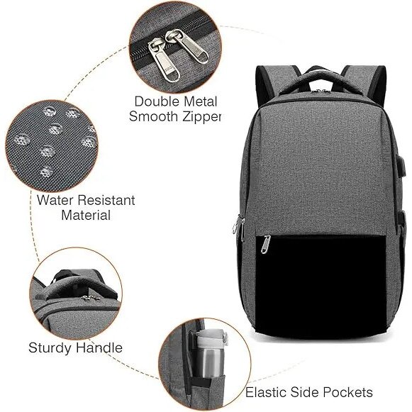 Rucsac laptop 15.6 inch, USB, capacitate mare, negru, 43x33x15cm