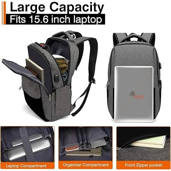 Rucsac laptop 15.6 inch, USB, capacitate mare, negru, 43x33x15cm