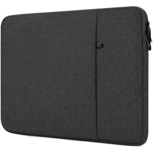 Husa pentru laptop textil, compatibila cu MacBook Air 13.6 (2022–2023) si MacBook Pro 13.3 (2022–2023), buzunar frontal, fermoar, negru, 13–13.6 inch