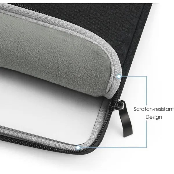 Husa pentru laptop textil, compatibila cu MacBook Air 13.6 (2022–2023) si MacBook Pro 13.3 (2022–2023), buzunar frontal, fermoar, negru, 13–13.6 inch