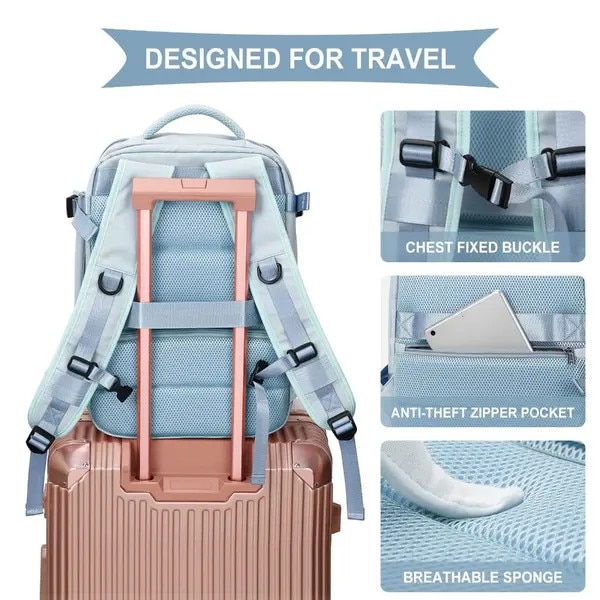 Rucsac laptop din nylon, multifunctional, impermeabil, pentru laptop 15.6", 42 x 31 x 17 cm, roz
