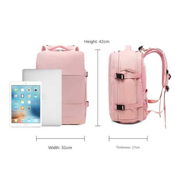 Rucsac laptop din nylon, multifunctional, impermeabil, pentru laptop 15.6", 42 x 31 x 17 cm, roz