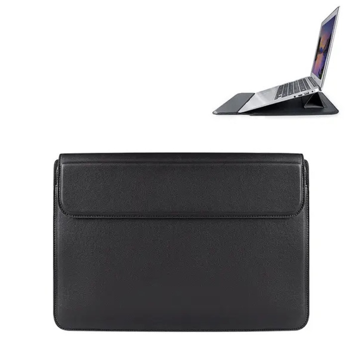 Laptoptok 13.3 hüvelykes, szintetikus bőr, fekete, állvánnyal és mágneses zárral