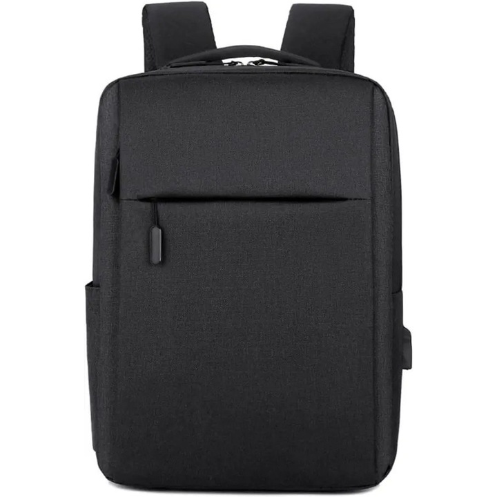 Rucsac laptop din Oxford cu port USB pentru incarcare, anti-furt si rezistent la apa, captusit, ISINI-CJ-K0497-260820-708, negru, 15.6"