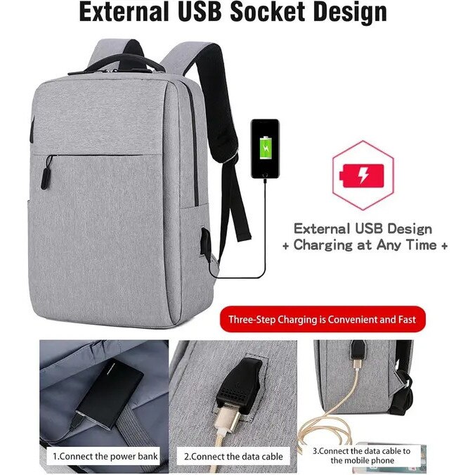 Rucsac laptop din Oxford cu port USB pentru incarcare, anti-furt si rezistent la apa, captusit, ISINI-CJ-K0497-260820-708, negru, 15.6"
