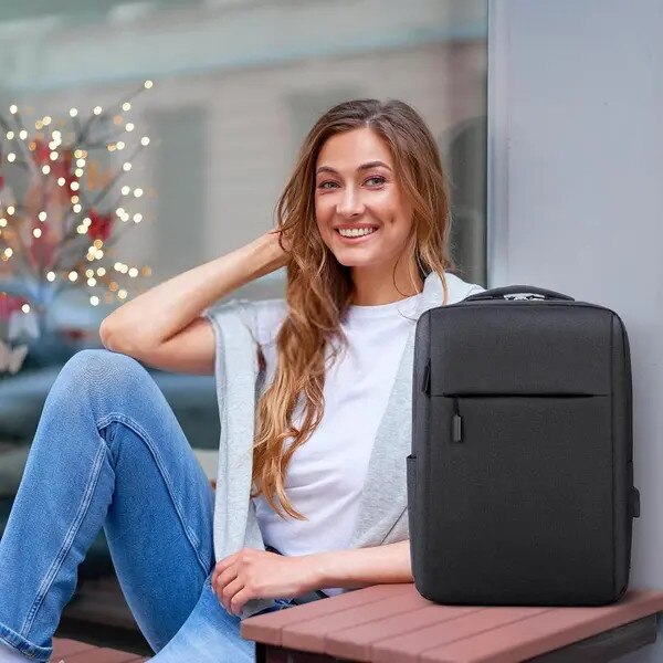 Rucsac laptop din Oxford cu port USB pentru incarcare, anti-furt si rezistent la apa, captusit, ISINI-CJ-K0497-260820-708, negru, 15.6"
