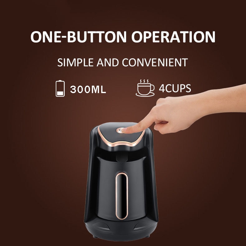 Cafetiera electrica, aparat cafea greceasca, 600W, 300ml pentru 4 cesti, anticurgere, maner ergonomic, pentru cafea greceasca, espresso si ceai.Convenabil si rentabil, usor de utilizat, rezistent la rugina si pete.material ABS, Priza EU. Negru