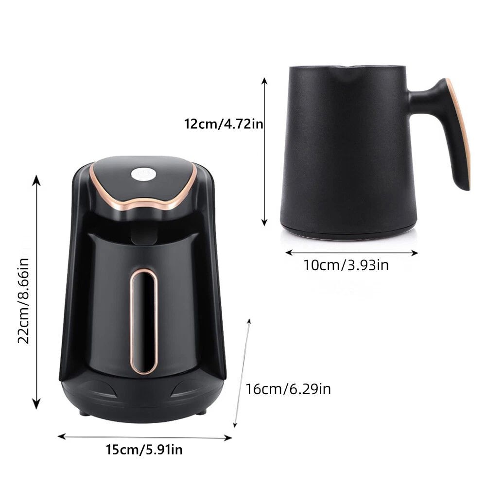 Cafetiera electrica, aparat cafea greceasca, 600W, 300ml pentru 4 cesti, anticurgere, maner ergonomic, pentru cafea greceasca, espresso si ceai.Convenabil si rentabil, usor de utilizat, rezistent la rugina si pete.material ABS, Priza EU. Negru