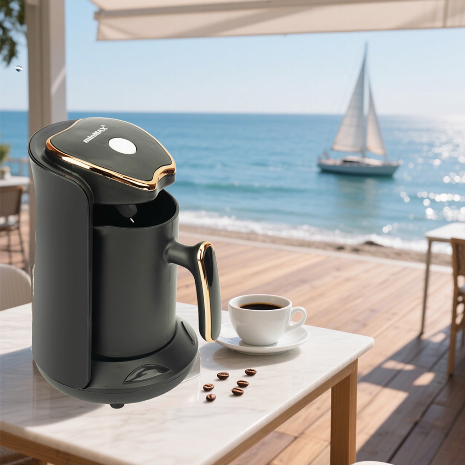 Cafetiera electrica, aparat cafea greceasca, 600W, 300ml pentru 4 cesti, anticurgere, maner ergonomic, pentru cafea greceasca, espresso si ceai.Convenabil si rentabil, usor de utilizat, rezistent la rugina si pete.material ABS, Priza EU. Negru