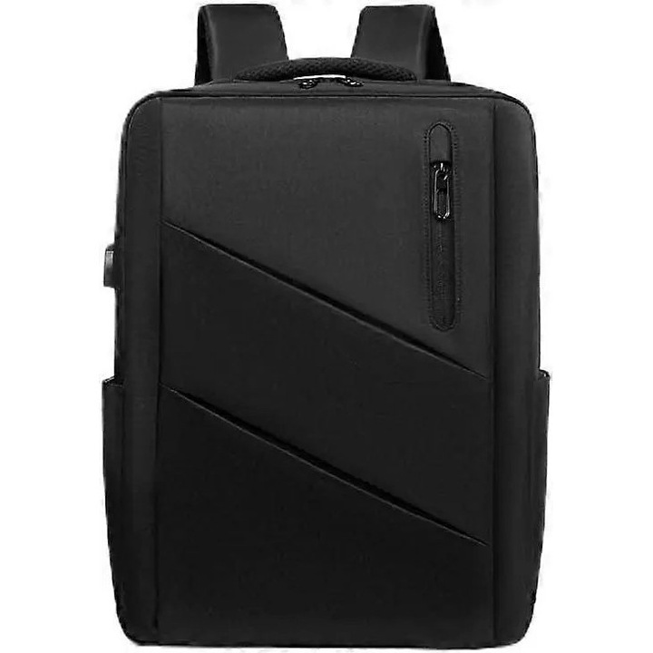 Bővíthető laptop hátizsák, nagy kapacitású, fekete, 17 hüvelykes, vízálló, USB porttal