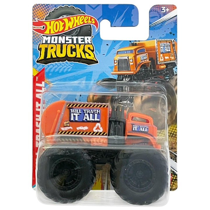Masinuta Hot Wheels - Monster Trucks 1:70 - Will Trash It All Orange