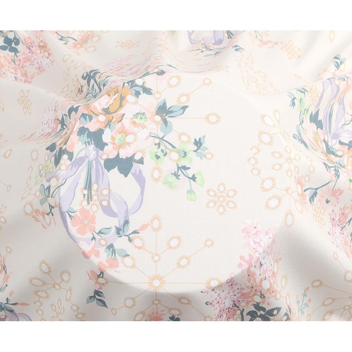 Material textil rayon moale, latime 143cm, respirabil, pentru haine de vara, imprimeu floral, rola 2x1.43m