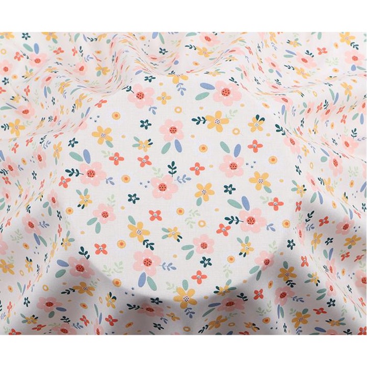 Material textil rayon moale, latime 143cm, respirabil, pentru haine de vara, imprimeu floral, rola 2x1.43m
