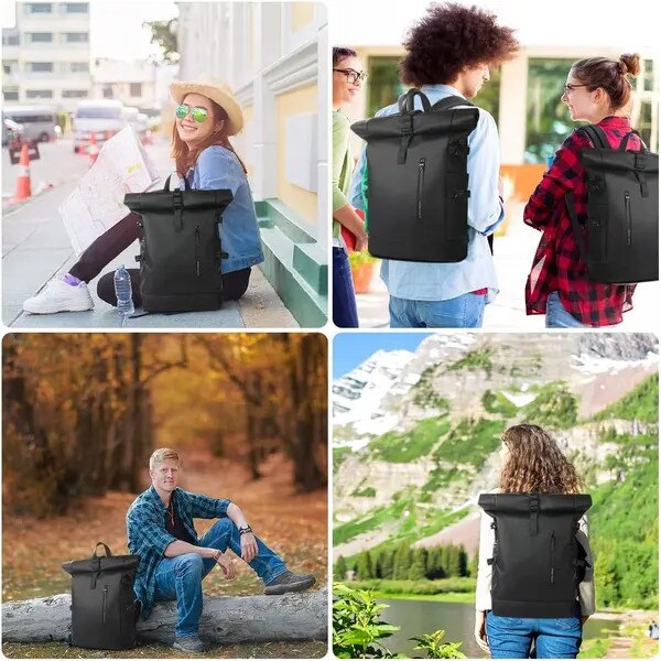 Rucsac unisex, pliabil, rezistent la apa, capacitate mare, negru, 17 inch, cu port USB