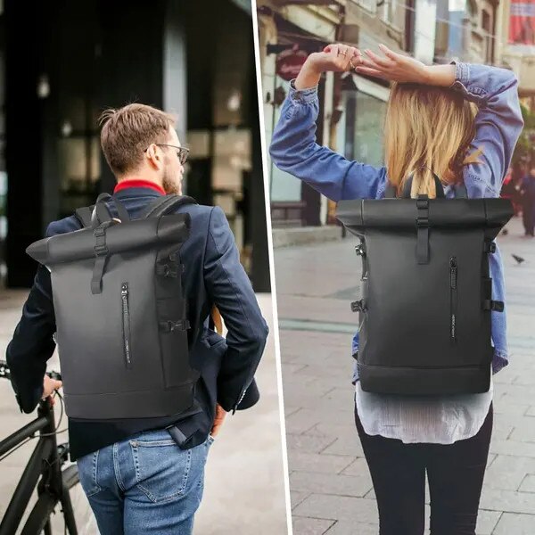 Rucsac unisex, pliabil, rezistent la apa, capacitate mare, negru, 17 inch, cu port USB
