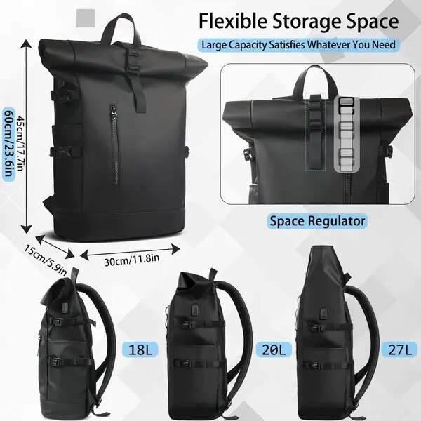 Rucsac unisex, pliabil, rezistent la apa, capacitate mare, negru, 17 inch, cu port USB