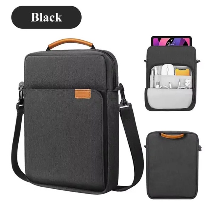Fekete laptop/tablet táska fleece rekesszel és rendszerezővel, 15x10x5cm