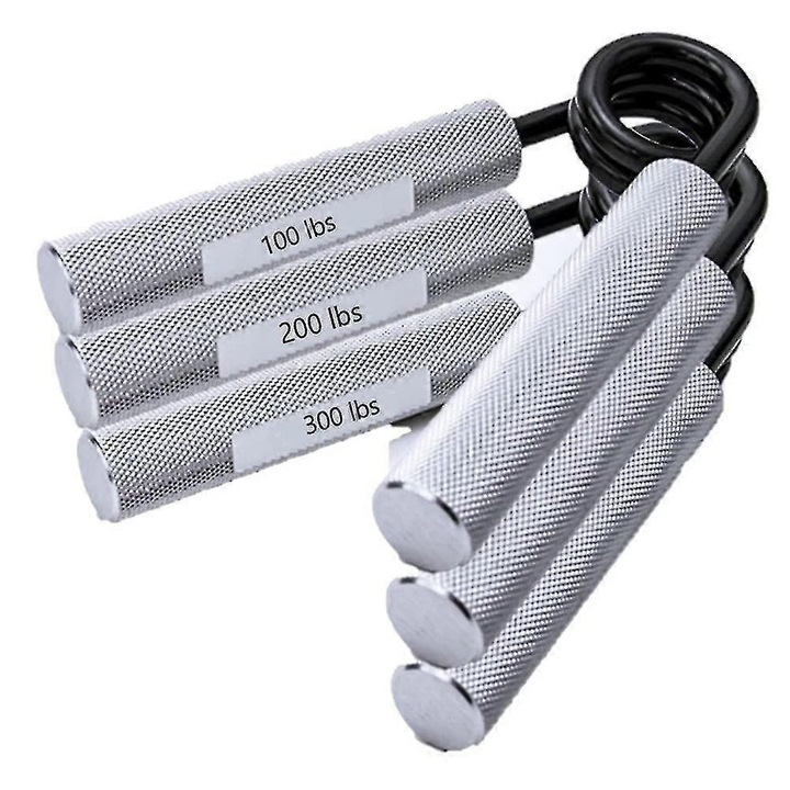 Set 3 antrenori prindere maini, aluminiu, 100lb 200lb 300lb, argintiu