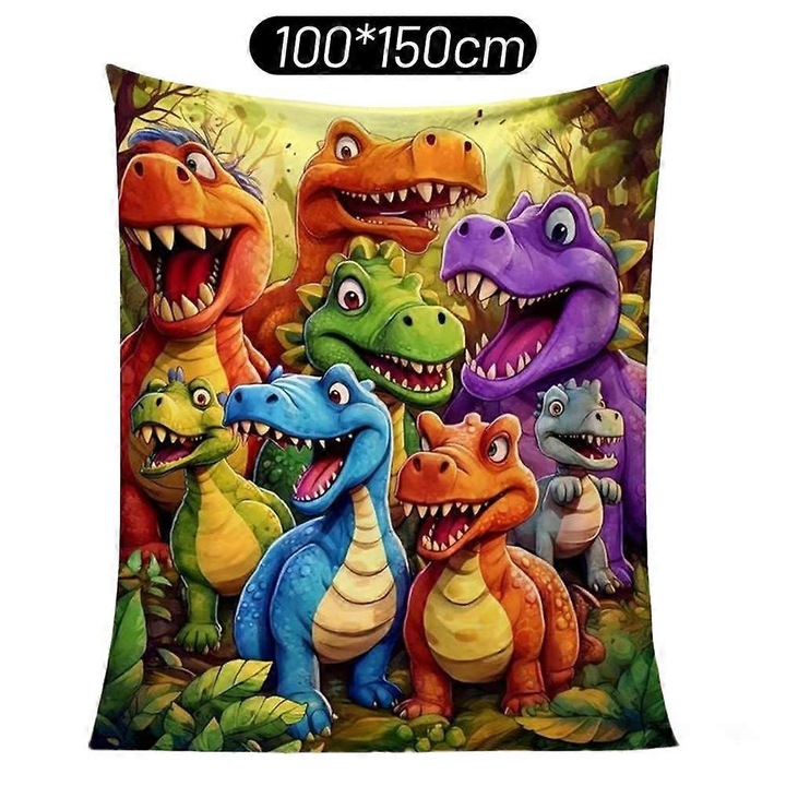 Бебешко одеяло динозаври, меко, многоцветно, 70x100см